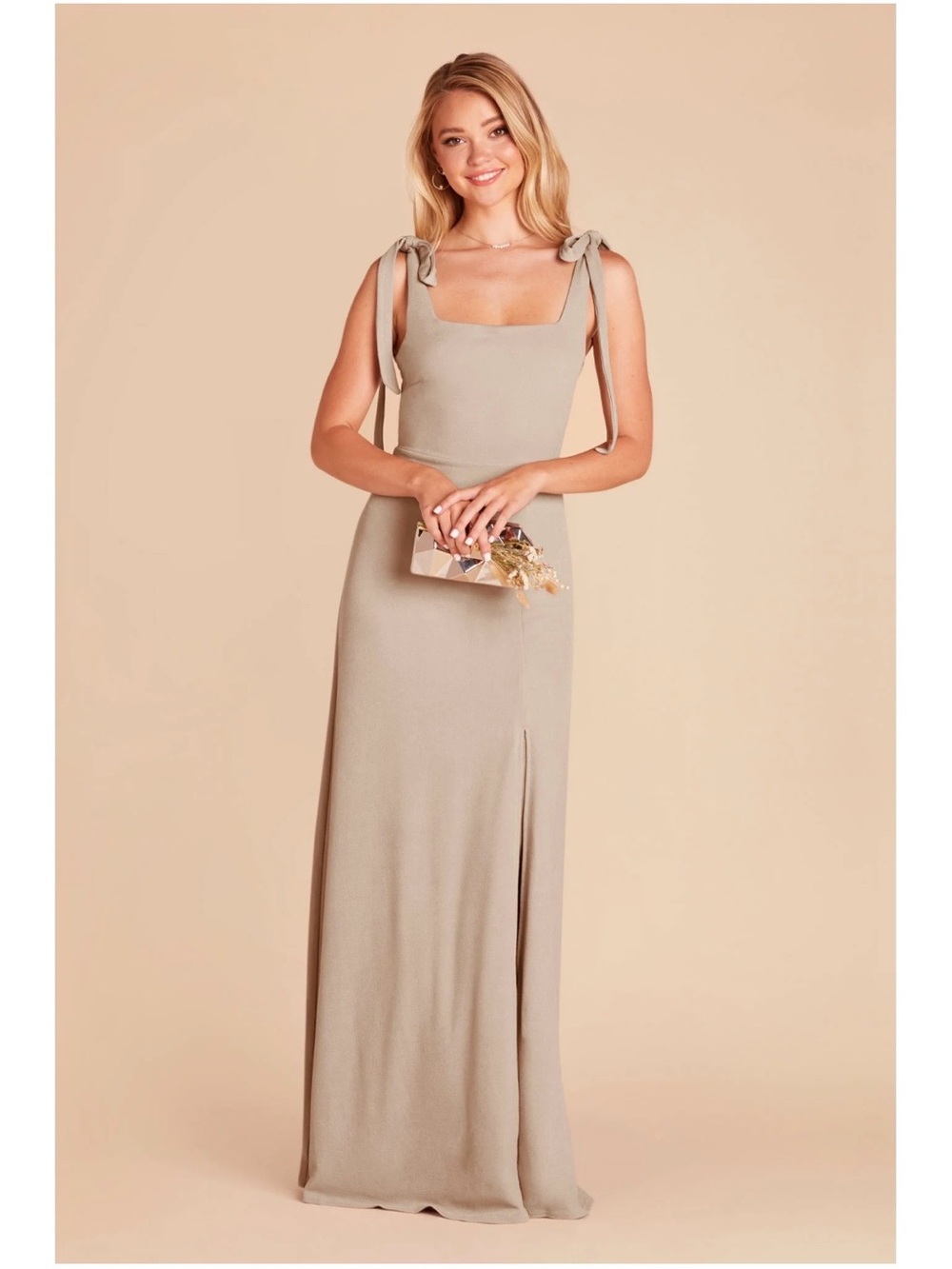 Birdy Grey Tie-Shoulder Maxi Dress in Almond Size Large Wedding Bridesmaid